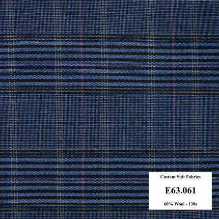E63.061 Kevinlli V5 - Vải Suit 60% Wool - Xanh navy Caro